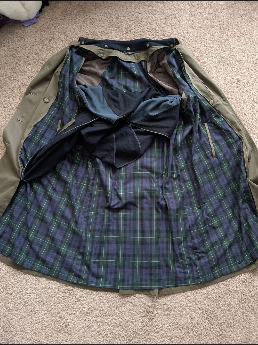 Chaps Ralph Lauren Mens Olive Green Vintage Double Breasted Trench Coat Size 46R - Picture 6 of 16